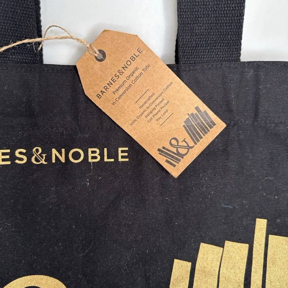 Barnes & Noble Black & Gold Tote Bag Organic Cotton Reusable NEW 15